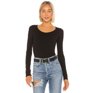 Vince Long Sleeve Deep Scoop Neck Top in Black